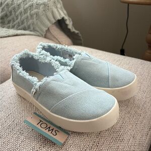 Toms Sky Blue Frayed Canvas Slip-Ons